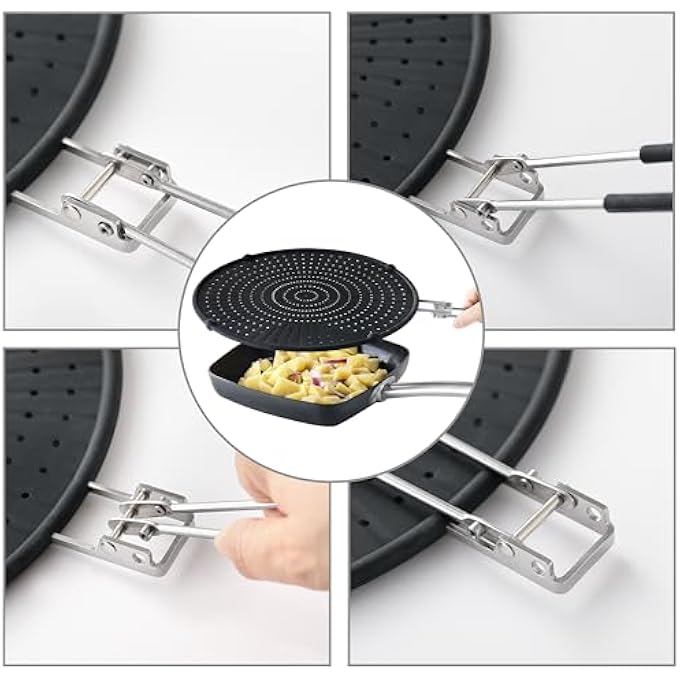 JJOO Splatter Guards For Frying 13 Inch Silicone Grease Splatter Guard Splatter Screen For Frying Pan With Latest Folding Handle Cover Oil Splash When Cooking Fried Chicken Or Popcorn - Image 4