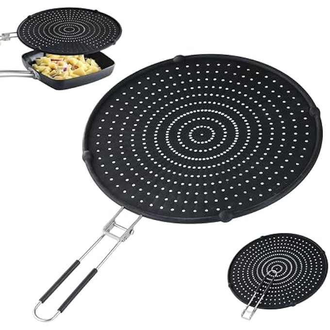JJOO Splatter Guards For Frying 13 Inch Silicone Grease Splatter Guard Splatter Screen For Frying Pan With Latest Folding Handle Cover Oil Splash When Cooking Fried Chicken Or Popcorn - Image 2