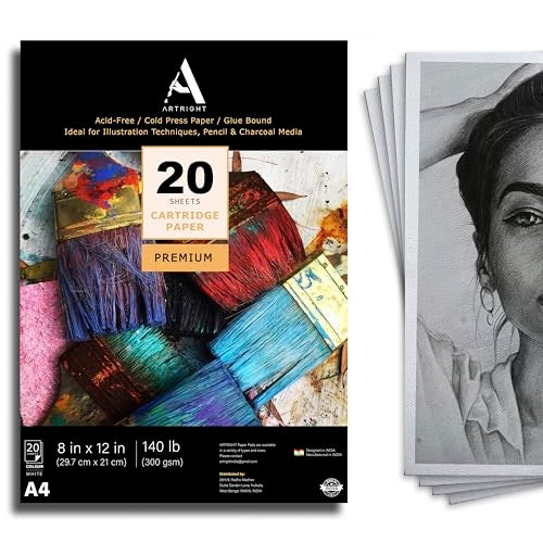 ArtRight Artists' Sketching Paper (A4 Pack of 20 Sheets, 300 GSM); Handmade Cartridge Mixed Media Sheets of 300GSM for Pencil, Charcoal and Ink Media - Image 1