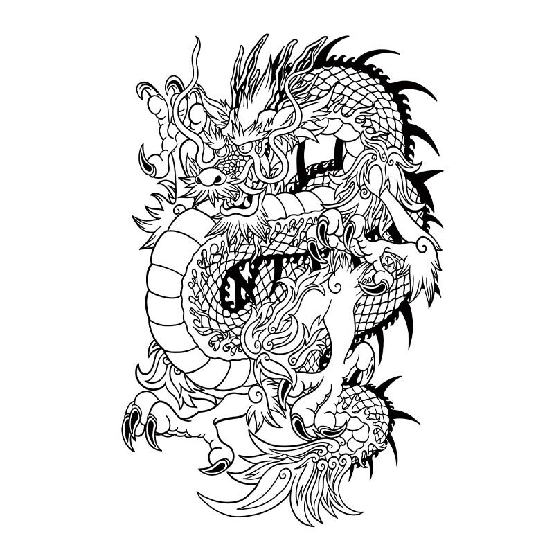 Generic Herbaceous Dragon Figure Net Celebrity Aggressive Tattoo Sticker Herbaceous Plant Big Figure Waterproof Simulation Long-lasting Mens Flower Half-permanent Dragon 04 