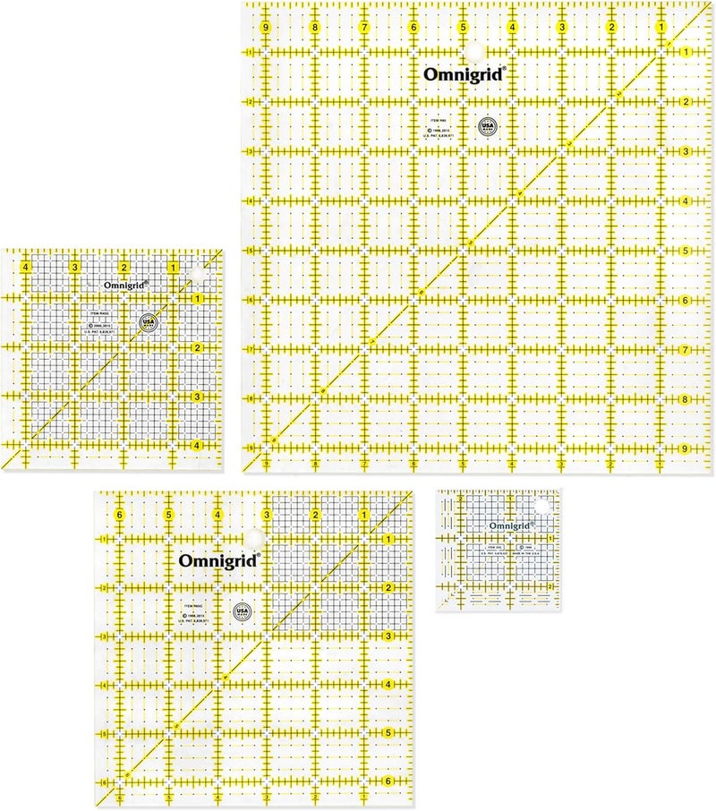 Omnigrid Square Value Pack Quilting Ruler Set - 2.5", 4.5", 6.5", and 9.5" Clear Acrylic Rulers - Image 1