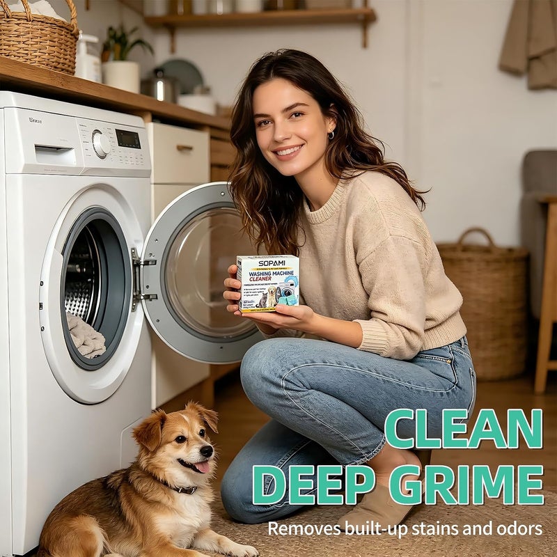 SOPAMI Washing Machine Cleaner Tablets 12 Pack, Deep Clean HE Front Load Top Load Washer, Remove Stubborn Pet Hair Odors, Septic Safe Pet Owner Solution washing machine tablets - Image 2