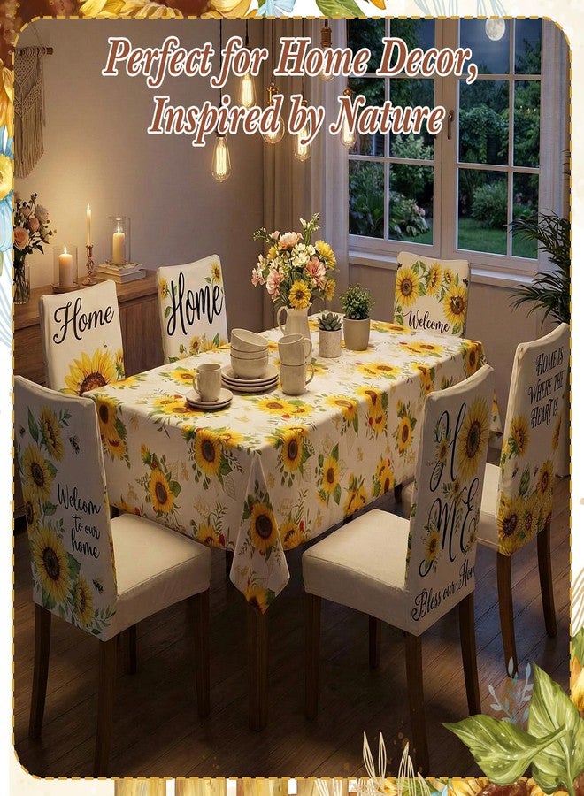 Maysing 7 Pcs Sunflower Tablecloth and Chair Covers Set 60 x 84 Inch Summer Rectangle Washable Table Cover and Stretchable Seat Slipcovers for Home Dining Room Camping Party - Image 5