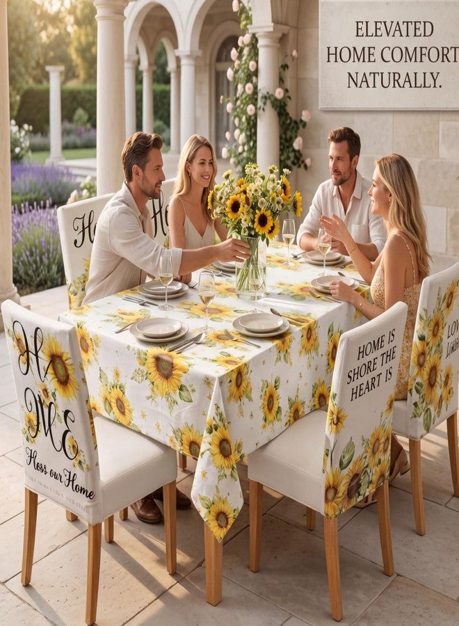 Maysing 7 Pcs Sunflower Tablecloth and Chair Covers Set 60 x 84 Inch Summer Rectangle Washable Table Cover and Stretchable Seat Slipcovers for Home Dining Room Camping Party - Image 3