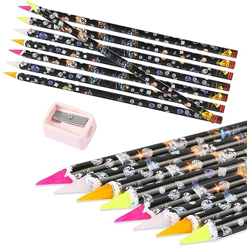Aunifun 8 Pcs Diamond Paint Pen Rhinestone Picker Pencil Self Adhesive Resin Picker Dotting Pencil Nail Point Drill Pen Gem Picker Tools for Nail Art DIY Decoration with Pencil Sharpener - Image 1