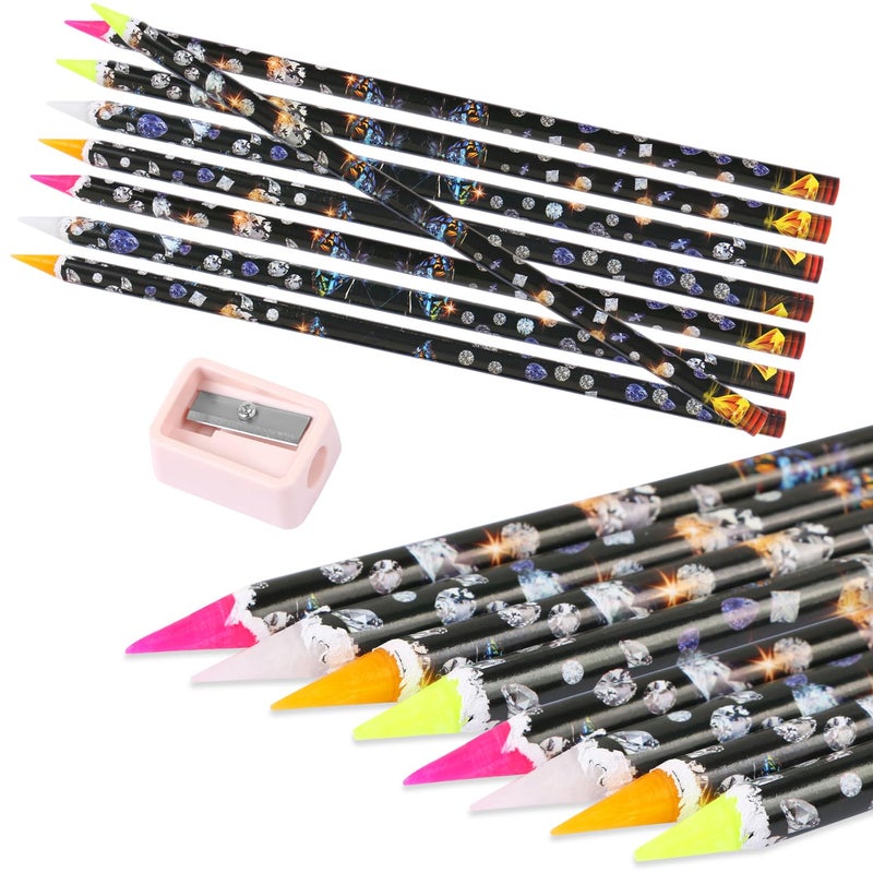 Aunifun 8 Pcs Diamond Paint Pen Rhinestone Picker Pencil Self Adhesive Resin Picker Dotting Pencil Nail Point Drill Pen Gem Picker Tools for Nail Art DIY Decoration with Pencil Sharpener - Image 3