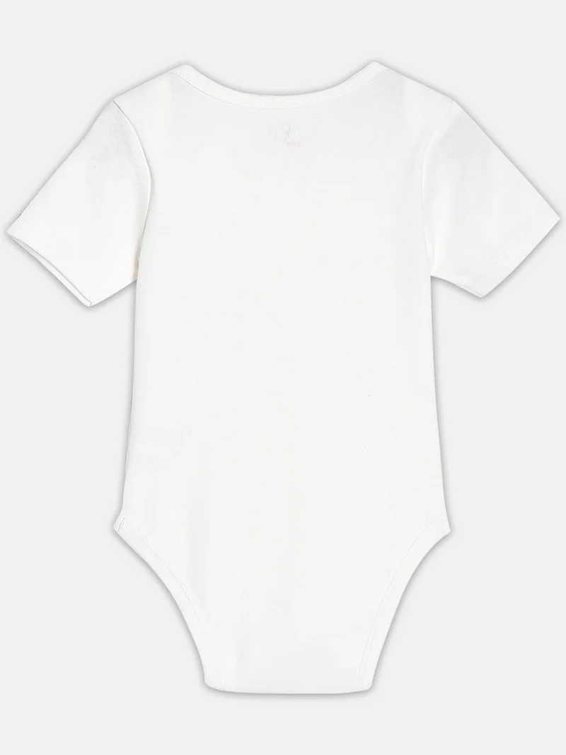 Broon Broon Infant Girls White and Off White Printed Pure Organic Cotton Bodysuit Pack of 2