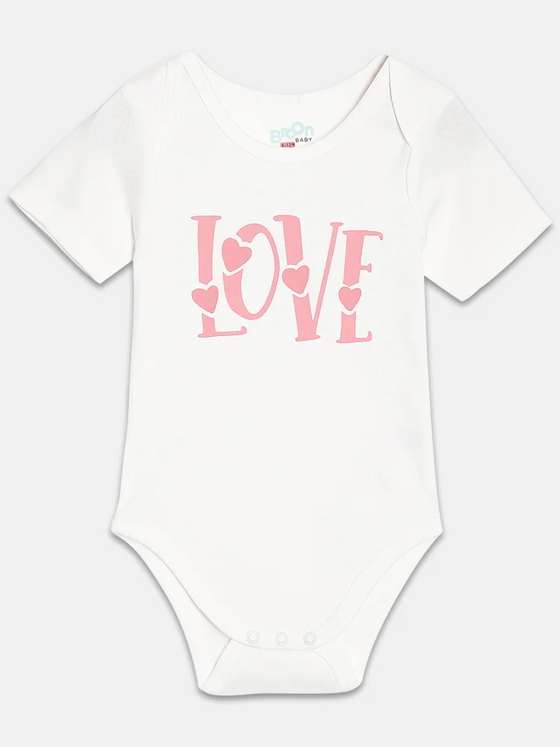Broon Broon Infant Girls White and Off White Printed Pure Organic Cotton Bodysuit Pack of 2