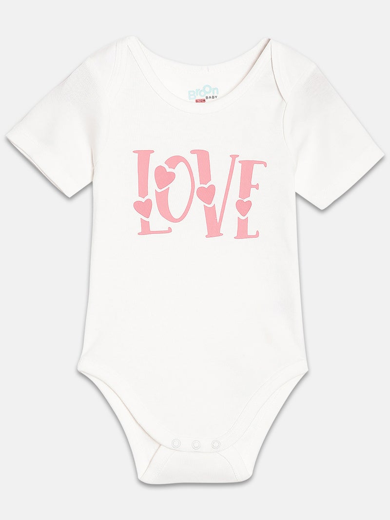 Broon Infant Girls White and Off White Printed Pure Organic Cotton Bodysuit Pack of 2 - Image 3