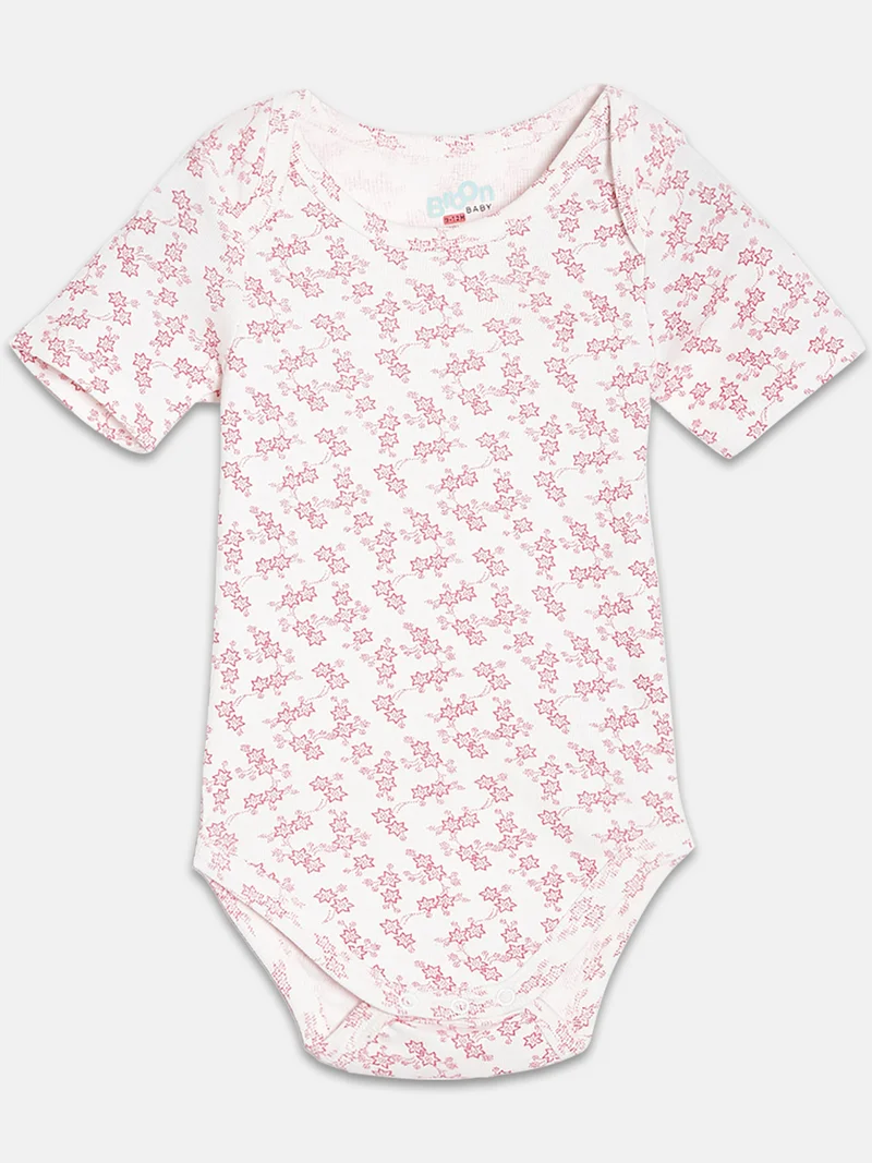 Broon Broon Infant Girls White and Off White Printed Pure Organic Cotton Bodysuit Pack of 2