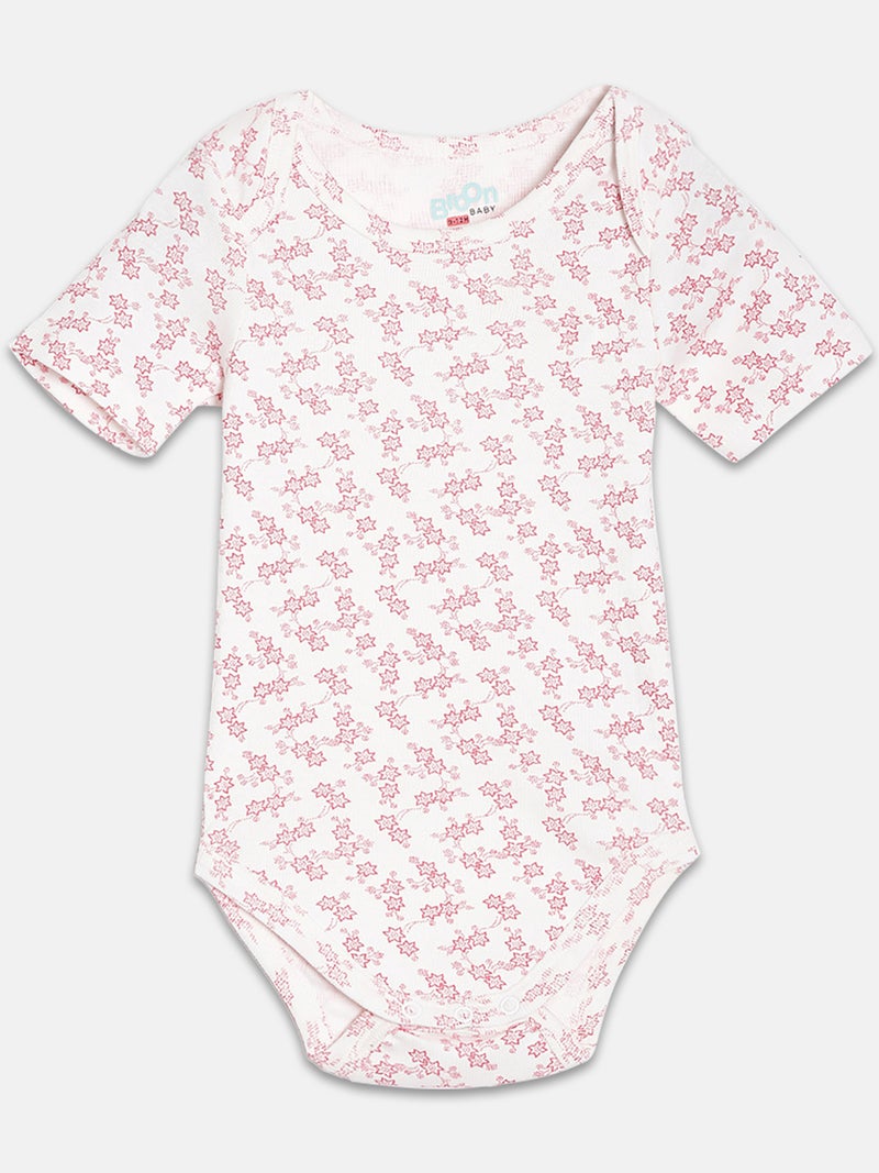 Broon Infant Girls White and Off White Printed Pure Organic Cotton Bodysuit Pack of 2 - Image 2