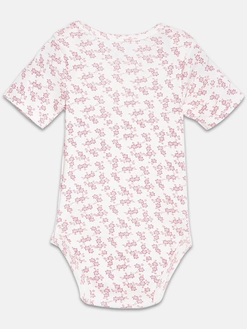 Broon Broon Infant Girls White and Off White Printed Pure Organic Cotton Bodysuit Pack of 2