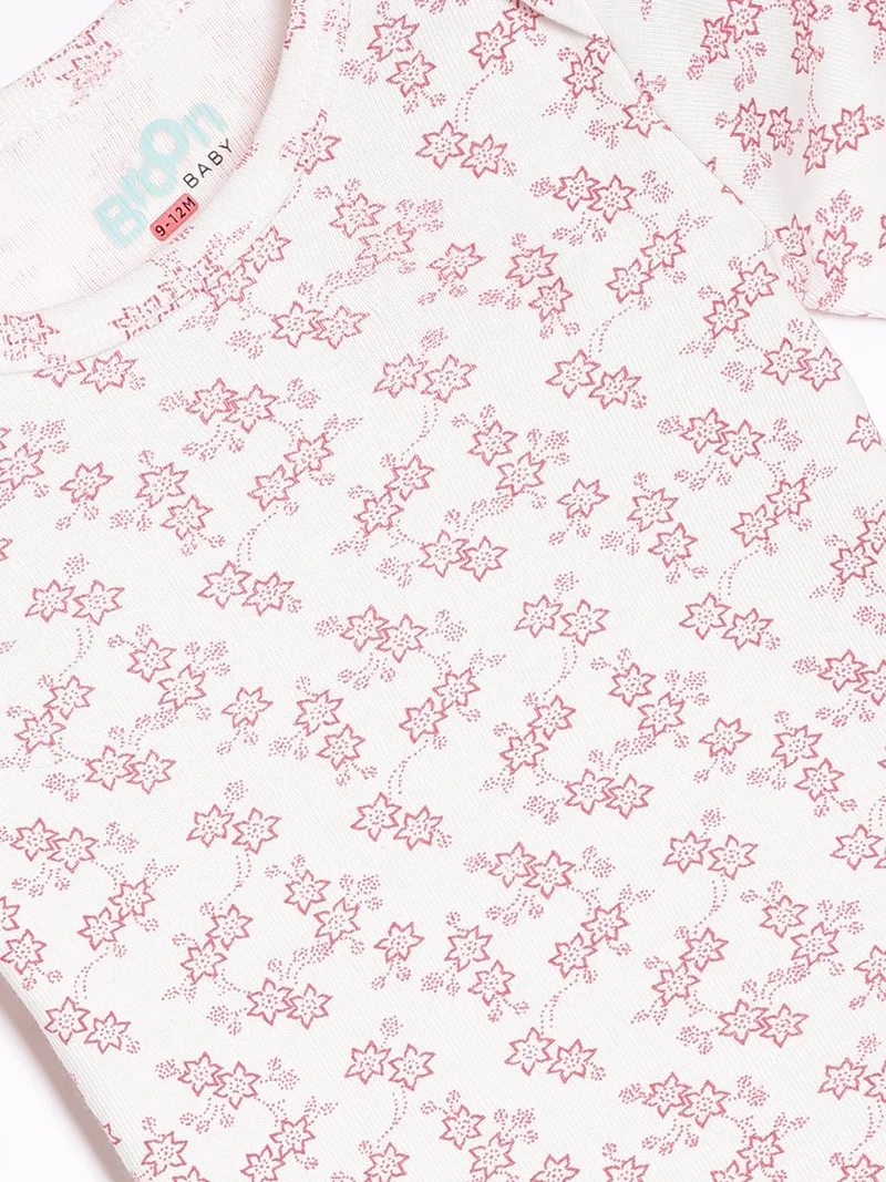 Broon Broon Infant Girls White and Off White Printed Pure Organic Cotton Bodysuit Pack of 2