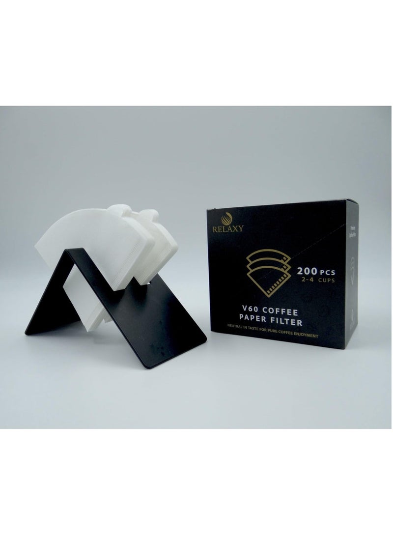 RELAXY V60 Coffee Filters, Cone Paper, White Unbleached Disposable Paper Filters, Size 02, Fits Pour Over Coffee Drippers 2-4 Cups, 200 pcs - Image 1