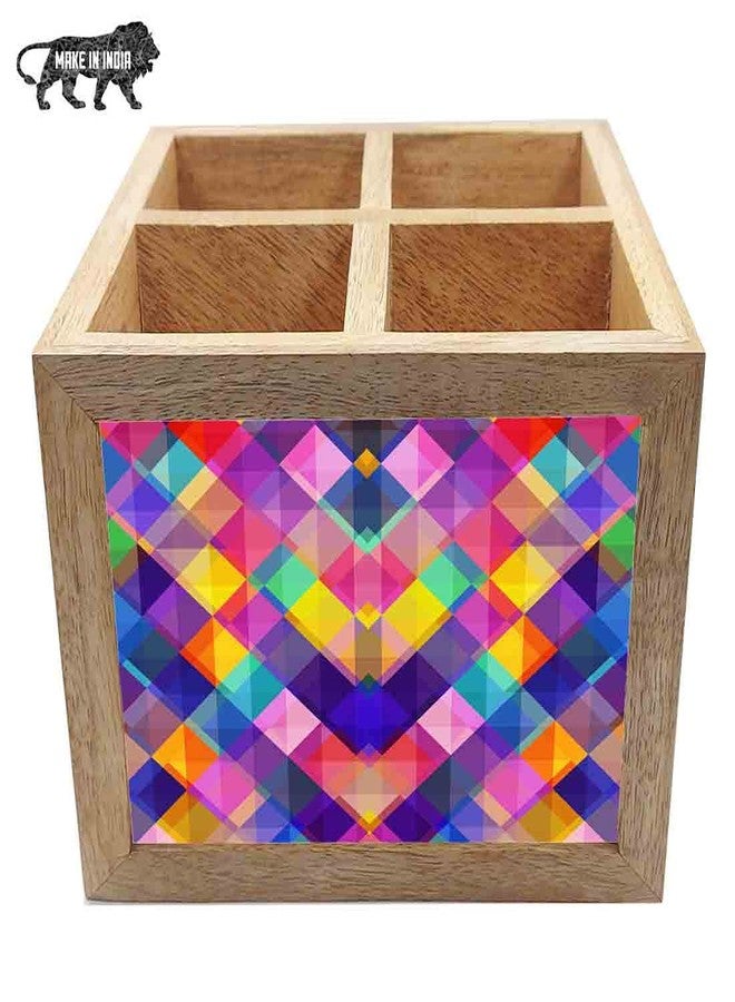 Nutcase Wooden Cutlery Stand Holder Silverware Caddy Spoons Forks Knives Organizer for Dining Table & Kitchen -Made in India-Spoons NOT Included - Colorful Checkbox - Image 5