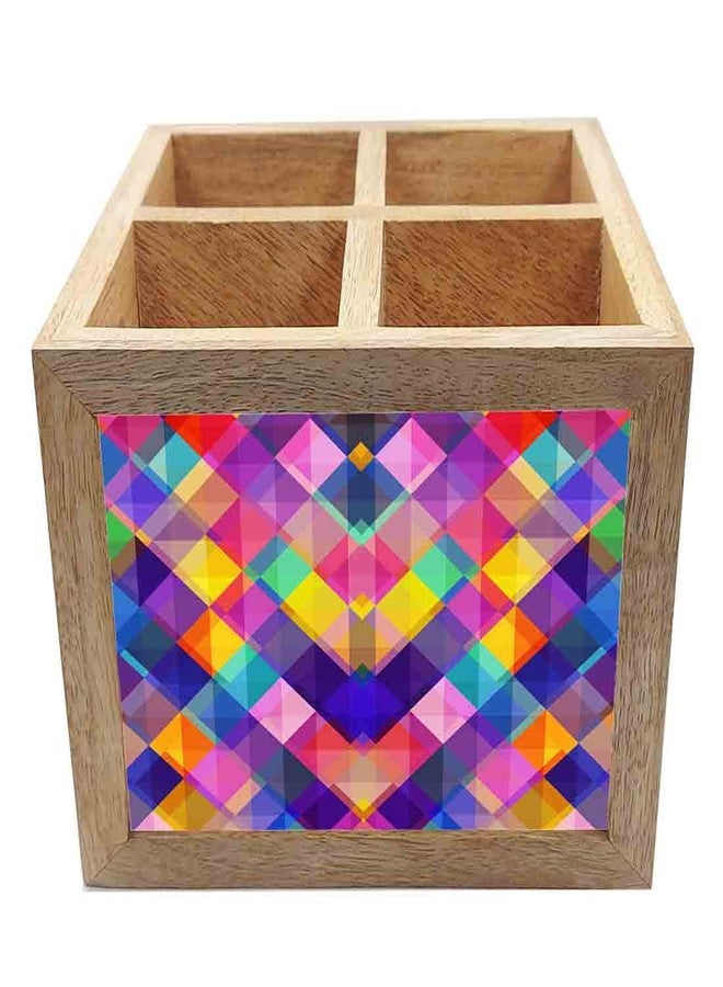 Nutcase Wooden Cutlery Stand Holder Silverware Caddy Spoons Forks Knives Organizer for Dining Table & Kitchen -Made in India-Spoons NOT Included - Colorful Checkbox - Image 3
