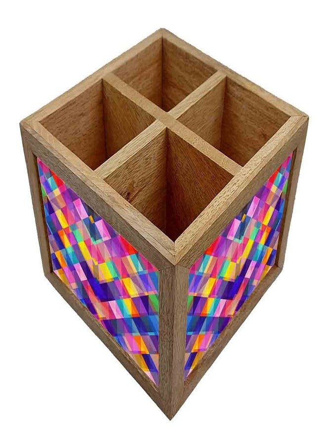 Nutcase Wooden Cutlery Stand Holder Silverware Caddy Spoons Forks Knives Organizer for Dining Table & Kitchen -Made in India-Spoons NOT Included - Colorful Checkbox - Image 2