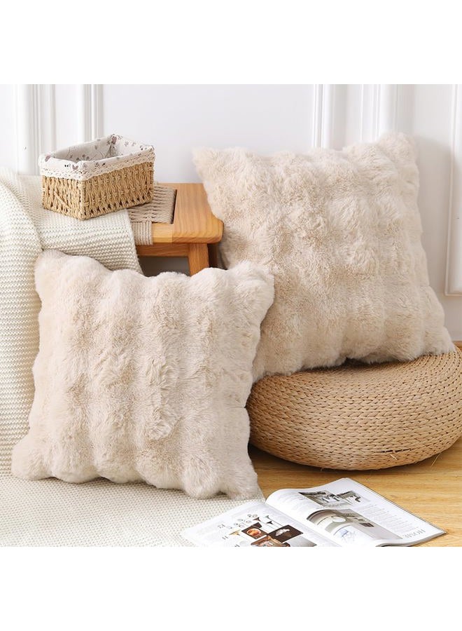 MADIZZ Pack of 2 Thick Plush Wool Throw Pillow Covers 20x20 Inch Beige Soft Decorative Cushion Cover for Sofa Bedroom Pillow Shell - Image 2