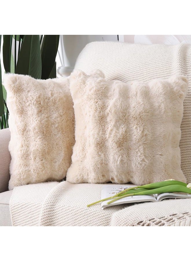 MADIZZ Pack of 2 Thick Plush Wool Throw Pillow Covers 20x20 Inch Beige Soft Decorative Cushion Cover for Sofa Bedroom Pillow Shell - Image 1