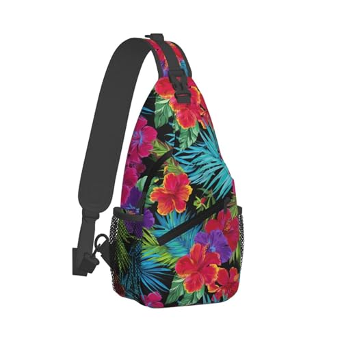 bassyil Tropical Hawaiian Flower Sling Bag Crossbody Travel Hiking Chest Backpack Shoulder Daypack for Men Women - Image 3