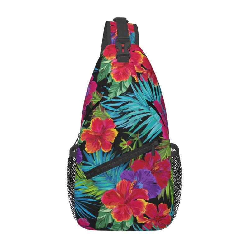 bassyil Tropical Hawaiian Flower Sling Bag Crossbody Travel Hiking Chest Backpack Shoulder Daypack for Men Women - Image 2