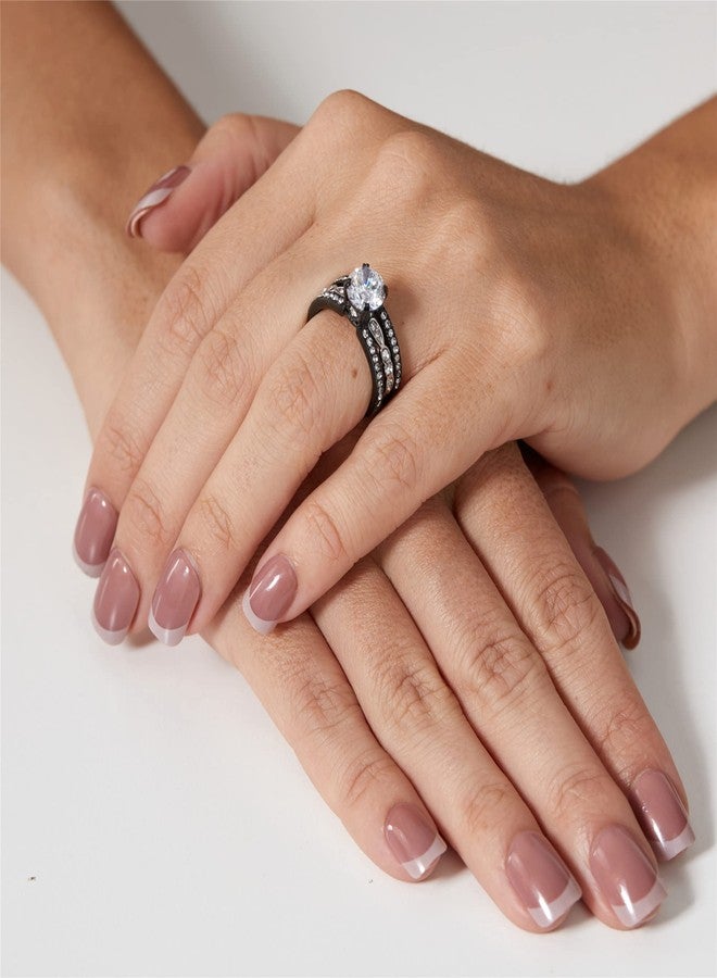 MABELLA CZ Black Wedding Band Engagement Ring Sets Stainless Steel Round Cut Cubic Zirconia Size 6 - Image 5