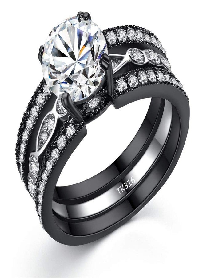 MABELLA CZ Black Wedding Band Engagement Ring Sets Stainless Steel Round Cut Cubic Zirconia Size 6 - Image 1