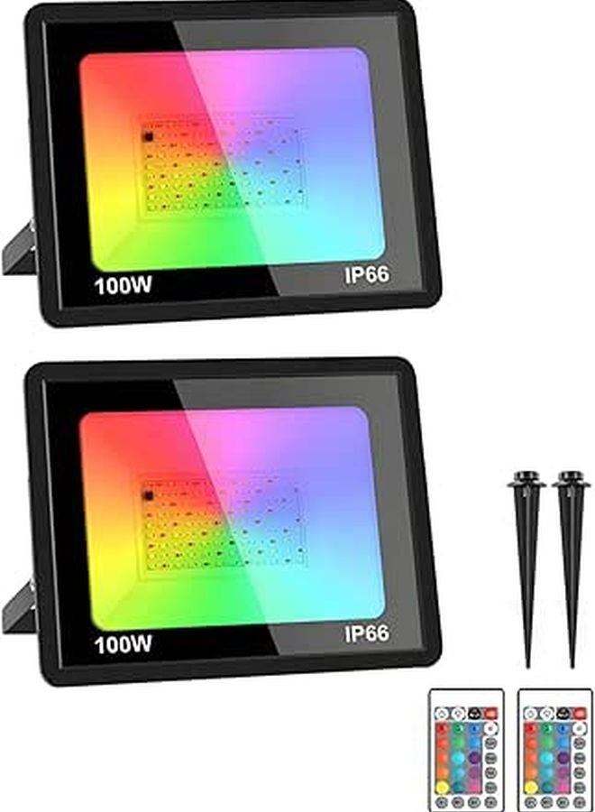 2 Pcs 100W RGB LED Flood Lights Outdoor Waterproof Color Changing Landscape Lights - Image 1