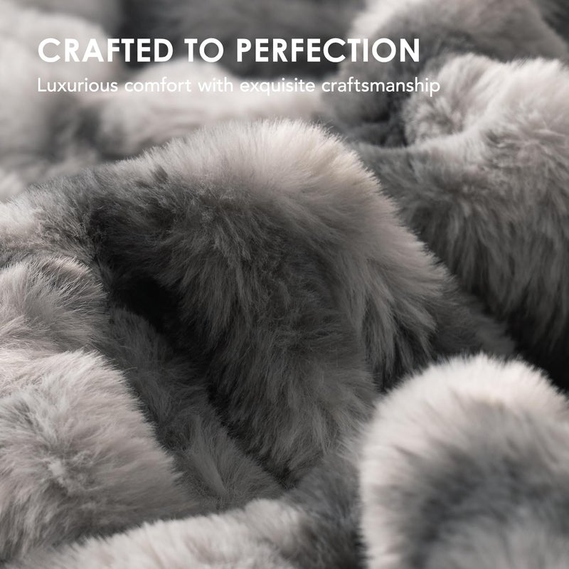 EVERGRACE Faux Fur Throw Blanket, Luxurious Soft Plush Warm Bubble Fluffy Blanket, Ruched Cozy Fuzzy Reversible Velvet Mink Throws for Couch Bed Sofa, 50 x 60 in, Gray - Image 4