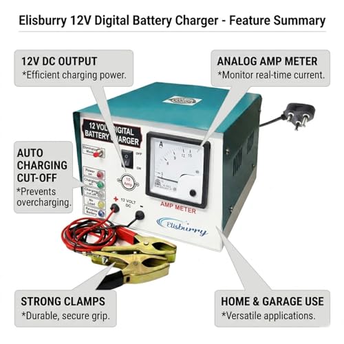 ELISBURRY Heavy Duty Volt Amp Battery Charger for Car & Bike - Auto Cut, Compatible with 4AH to 220AH Batteries, Perfect as a Reliable Car and Bike Battery Charger (10 AMP) - Image 5