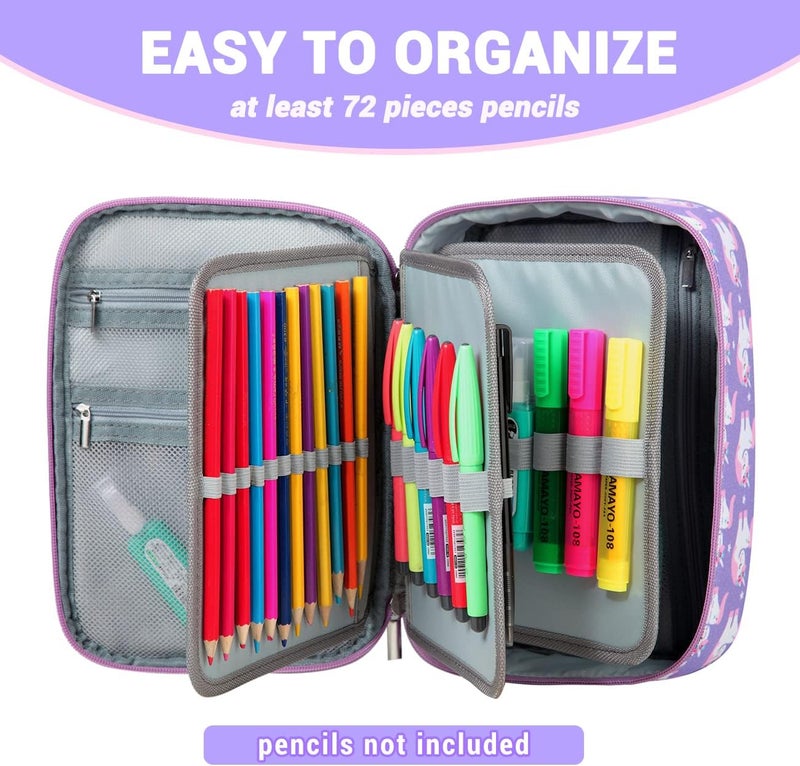 Vaschy Large Pencil Case, 3 Compartments Pencil Case, School Pencil Case, Pencil Case, Pencil Case, Girls Pencil Case with Zipper for Stationery Pencil Case for University Office Work, Unicorn-new - Image 3