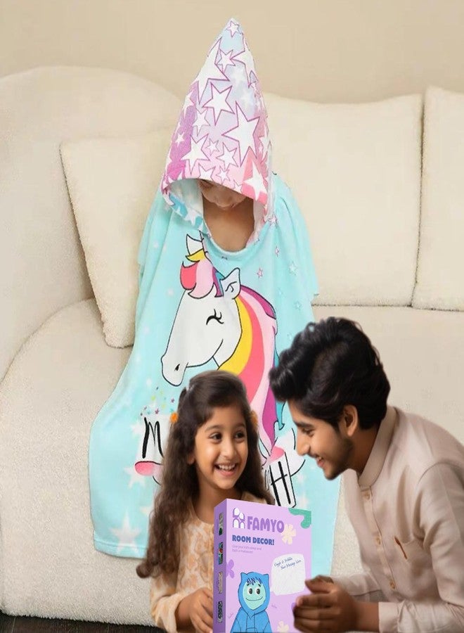 FAMYO فوطة بغطاء رأس للأطفال من فاميو® بتصميم يونيكورن سحري، هدية مثالية | هدية عيد ميلاد للأطفال من عمر سنة إلى 7 سنوات | مناشف أطفال مريحة للاستحمام والشاطئ والمسبح | هدية رائعة لحفلات أعياد الميلاد والحفلات المدرسية (يونيكورن سحري سماوي) - Image 3