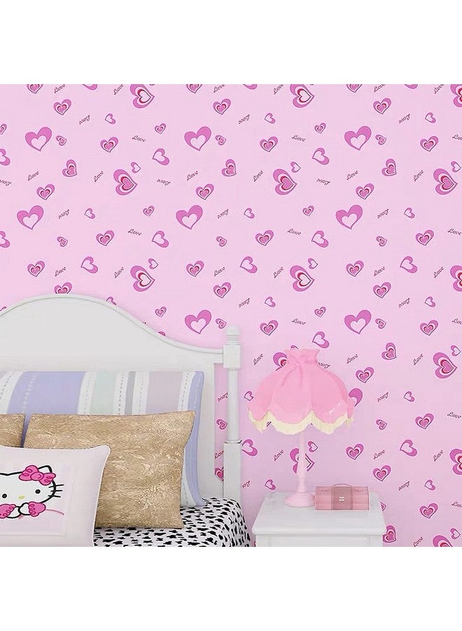 wolpin Wall Stickers Wallpaper Bedroom Interior (45 X 500 Cm) Decoration Love Design With Hearts Romantic Diy Selfadhesive Pink - Image 2