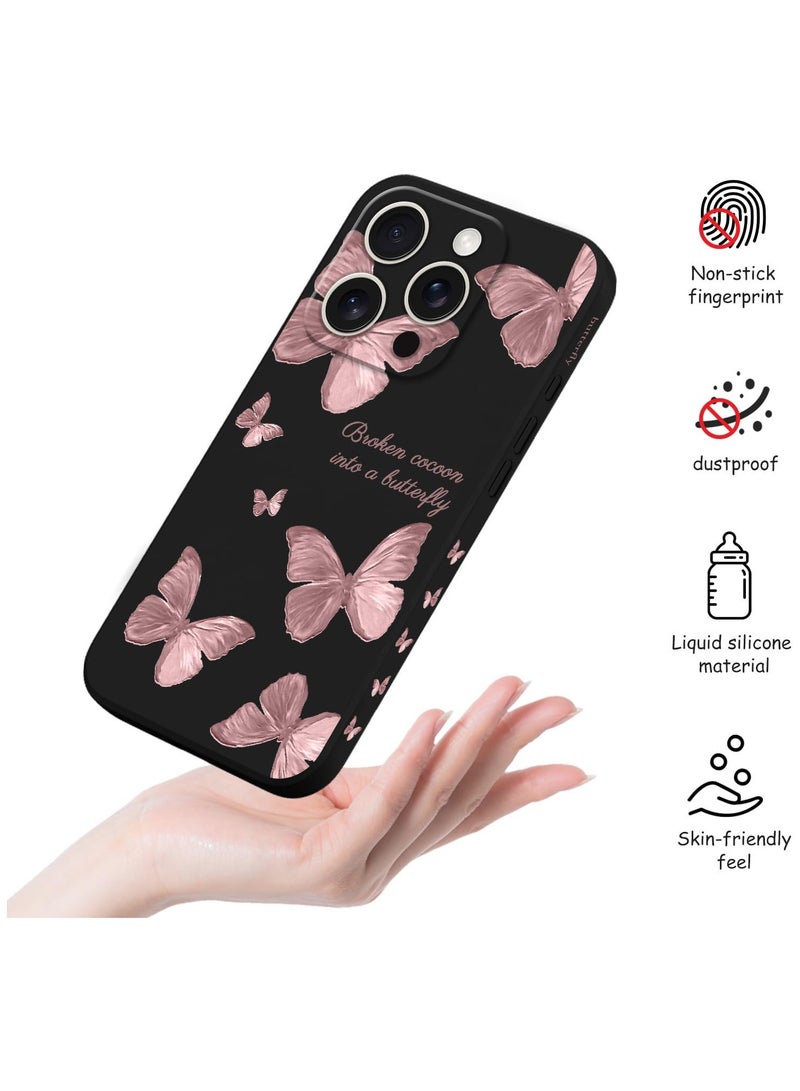 غطاء حماية لهاتف iPhone 16 Pro Max - مقاوم للخدوش، ناعم ونحيف، بتصميم زهري، لهاتف iPhone 16 Pro Max بحجم 6.9 بوصة - فراشة سوداء - Image 4