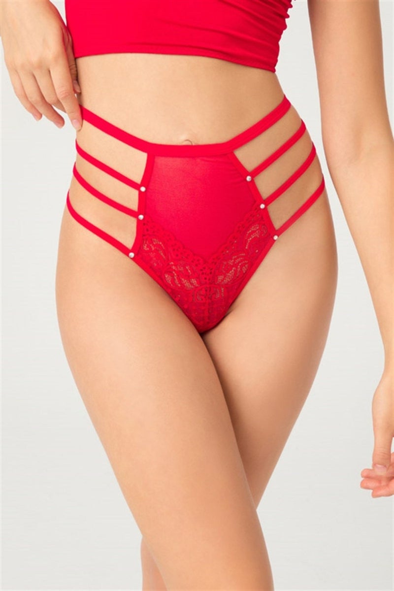 COTTONHILL Red Transparent Rubber Detailed Women's Bikini Panties with Bow  - Image 4