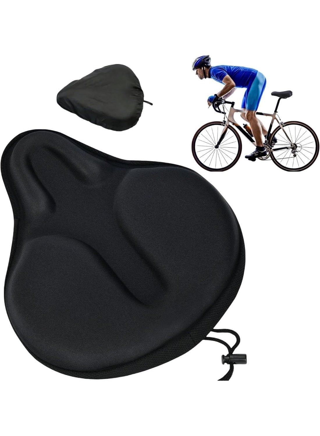 Bike Seat Cushion with Waterproof Cover, Large Wide Gel Padded Bicycle Saddle Cushion 11 x 10 inch Bicycle Seat Cover and Exercise Bike, Compatible with Peloton, Cruiser, Stationary Bike Seats