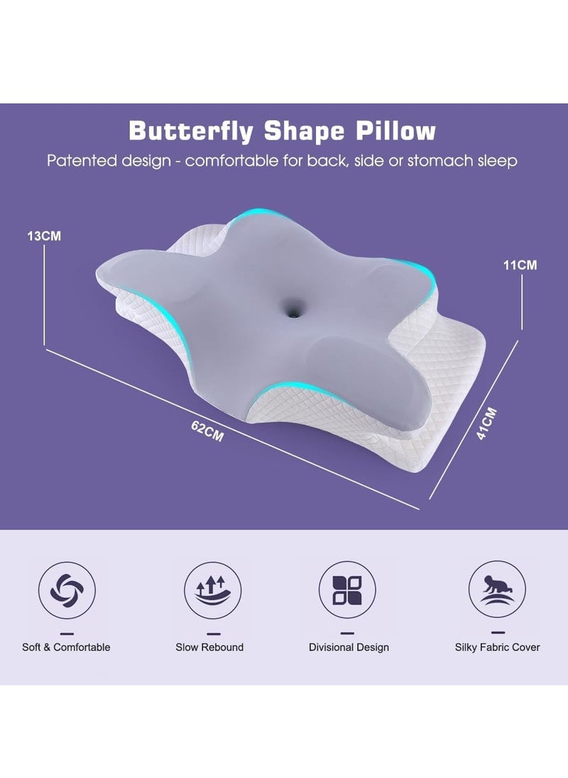 Toko Butterfly Cervical Pillow | Grey | Medical Pillow | Memory Foam | Shoulder & Neck Pain Relief | Ergonomic & Orthopedic Design for Sleeping | Washable Cover  - Image 2