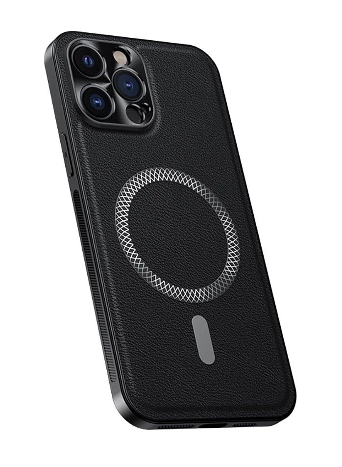 ICARLUS Textured leather protective case for iPhone 13 Pro Max with wireless charging Black - Image 1