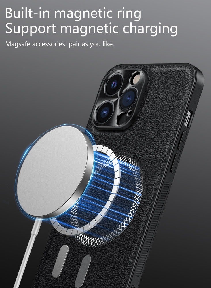 ICARLUS Textured leather protective case for iPhone 13 Pro Max with wireless charging Black - Image 3