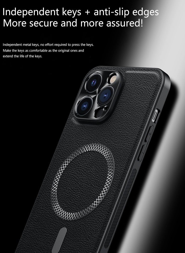 ICARLUS Textured leather protective case for iPhone 13 Pro Max with wireless charging Black - Image 5