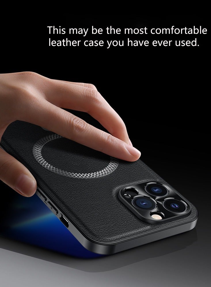 ICARLUS Textured leather protective case for iPhone 13 Pro Max with wireless charging Black - Image 2