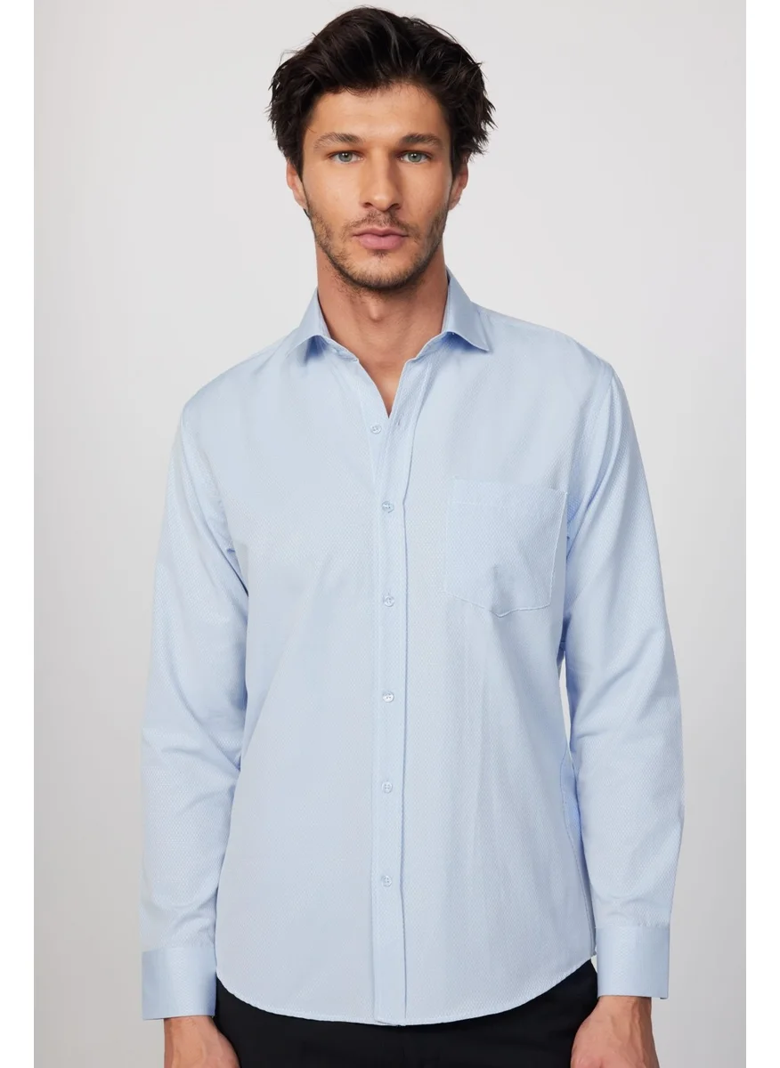 تودورس Classic Fit Long Sleeve Dobby Tie Collar Patterned Blue Men's Shirt