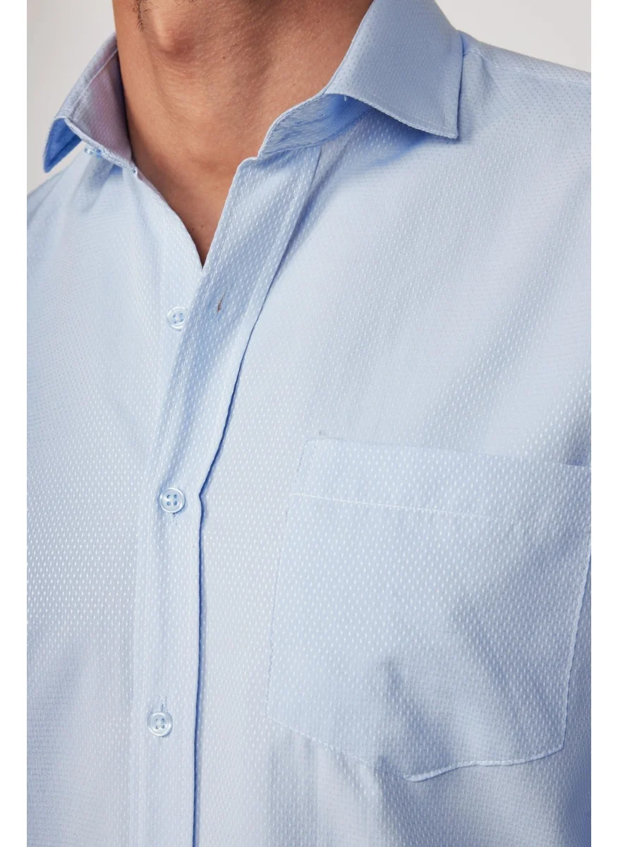 تودورس Classic Fit Long Sleeve Dobby Tie Collar Patterned Blue Men's Shirt