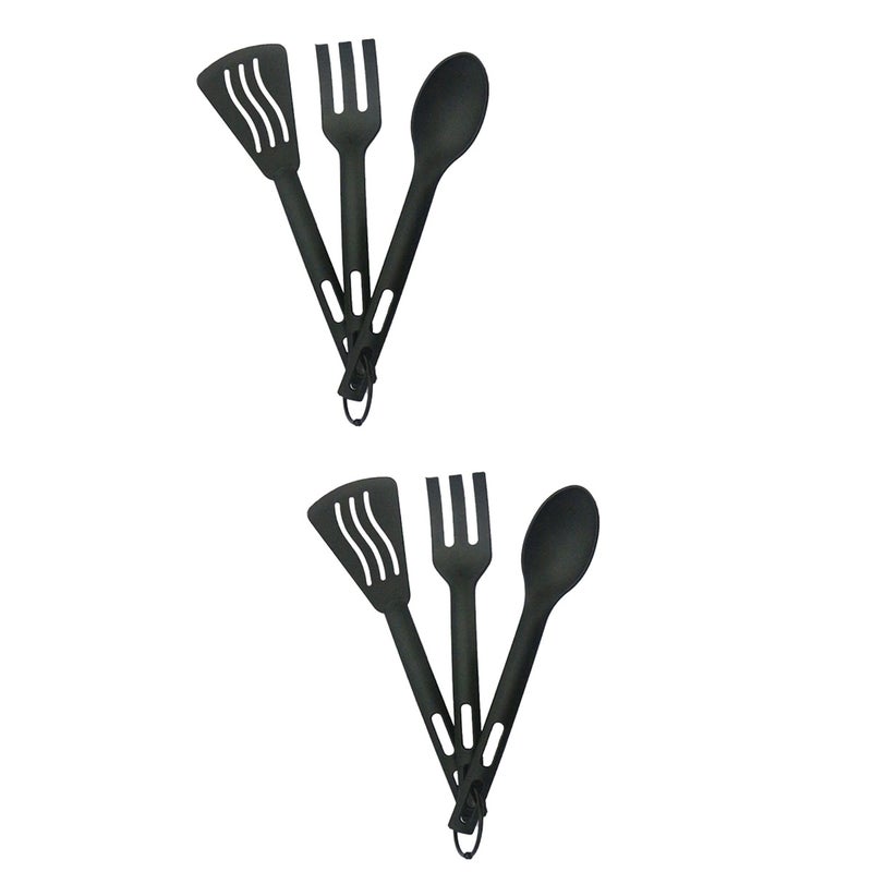 🍳 طقم أواني طاولة محمولة مع مجارف وملاعق وشوك للسفر الخارجي أسود 6 قطع - Image 1