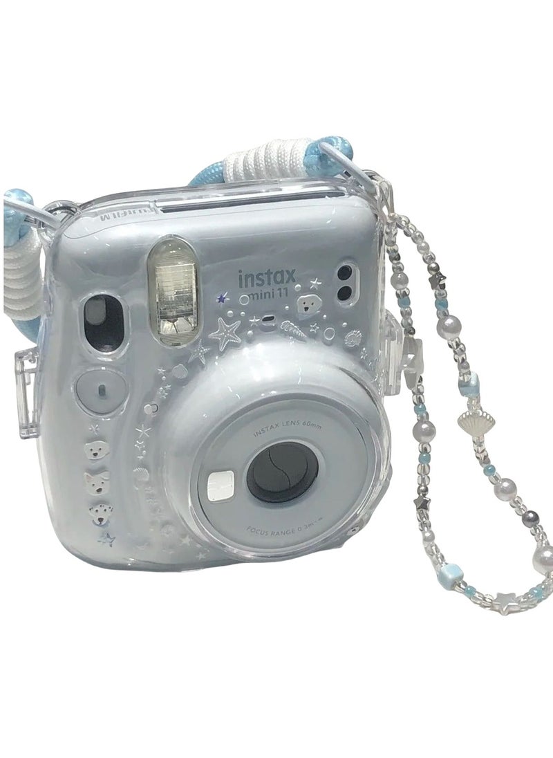 FLYROAD Fuji Instax Mini 12 Instant Camera Protective Case Hard Case with Adjustable Hand Strap, Free Stickers and Camera Case Chain (clear)  - Image 1