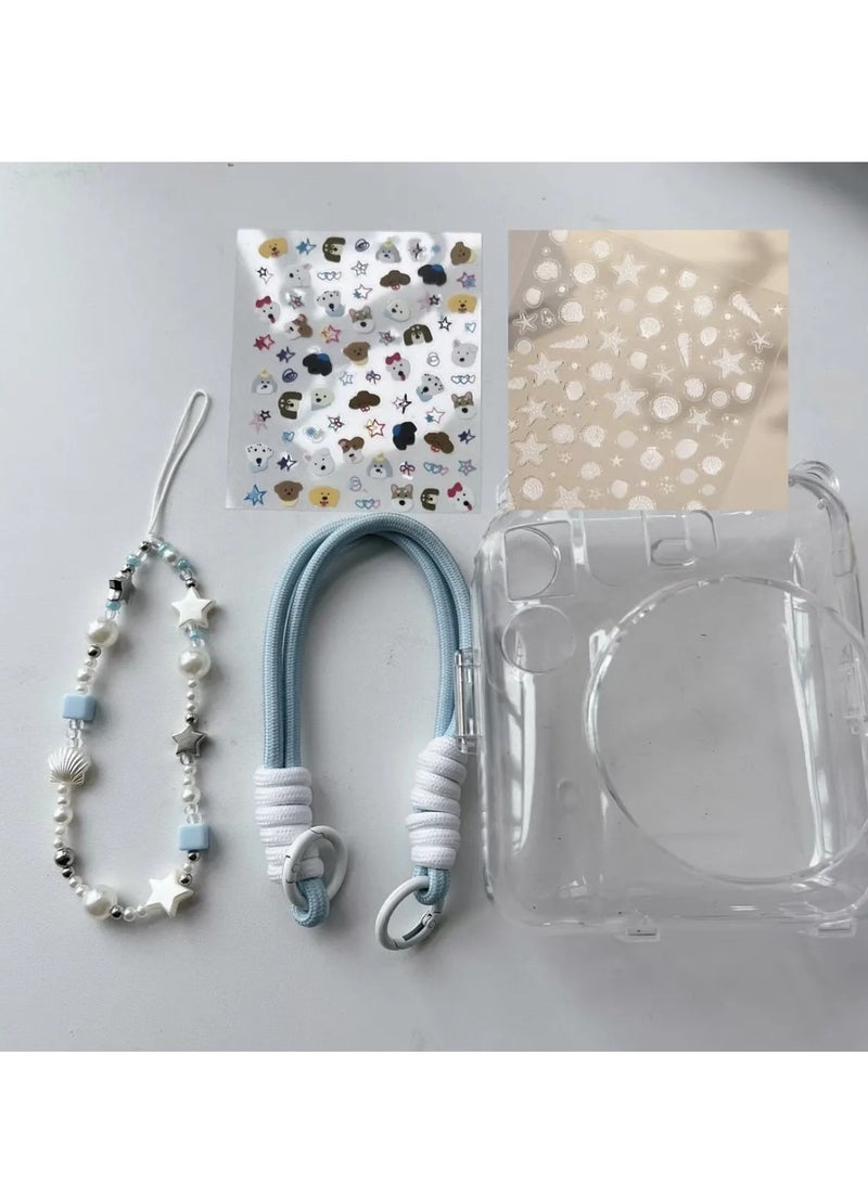 فلاي رود حافظة حماية صلبة لكاميرا فوجي إنستاكس ميني 12 الفورية مع حزام يد قابل للتعديل وملصقات مجانية وسلسلة حافظة كاميرا (شفافة) - Image 3