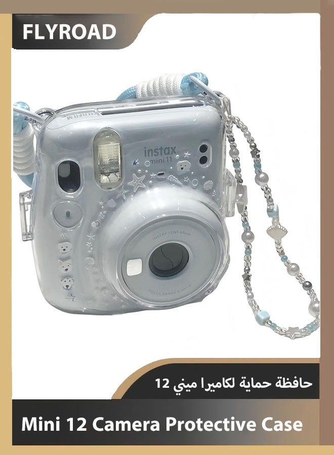 فلاي رود حافظة حماية صلبة لكاميرا فوجي إنستاكس ميني 12 الفورية مع حزام يد قابل للتعديل وملصقات مجانية وسلسلة حافظة كاميرا (شفافة) - Image 5