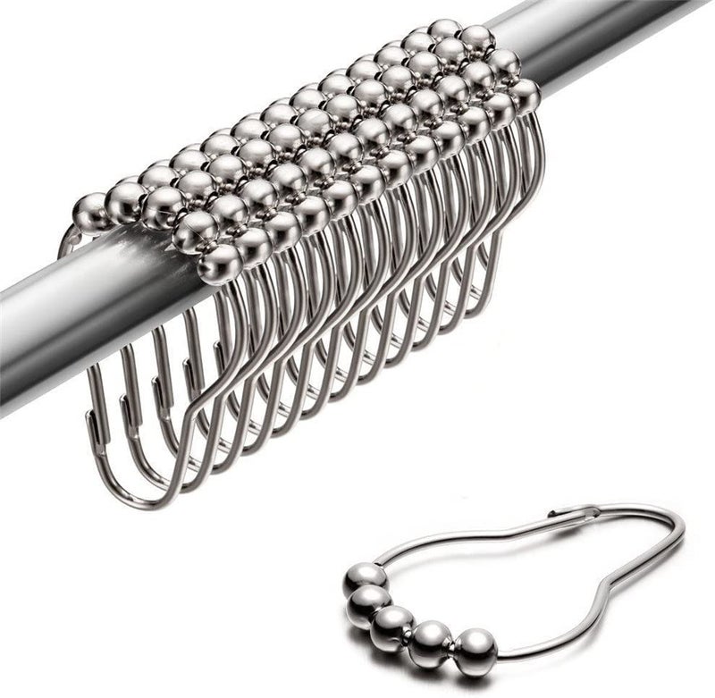 Krupanidhi KRUPANIDHI 12 Pcs Pack Bath Curtain Rollerball Shower Curtain Rings Hooks 5 Roller Polished Satin Nickel Ball Curtain Accessories  - Image 1