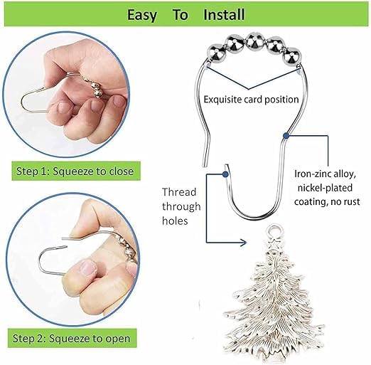 Krupanidhi KRUPANIDHI 12 Pcs Pack Bath Curtain Rollerball Shower Curtain Rings Hooks 5 Roller Polished Satin Nickel Ball Curtain Accessories  - Image 5