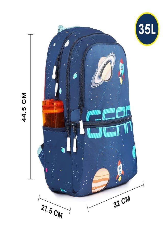Gear Galaxy Universe 30L Medium Water Resistant School Bag/Kids Bag/Casual Standard 5 Compartment Backpack/Daypack/College Bag For Boys/Girls/Men/Women (Blue) - Image 2